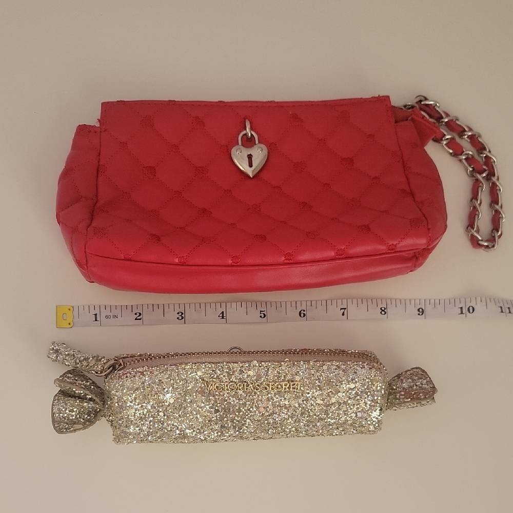 Victoria's Secret Red and Silver Quilted Wristlet with Chain Detail
